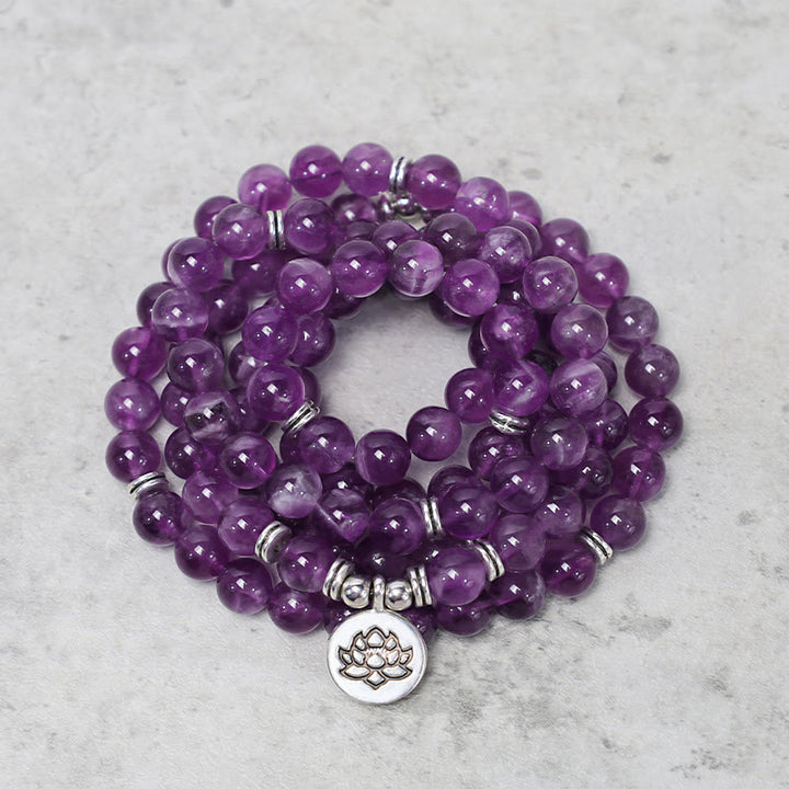 Buddha Stones Natural Amethyst Purification Mala Bracelet - image 1