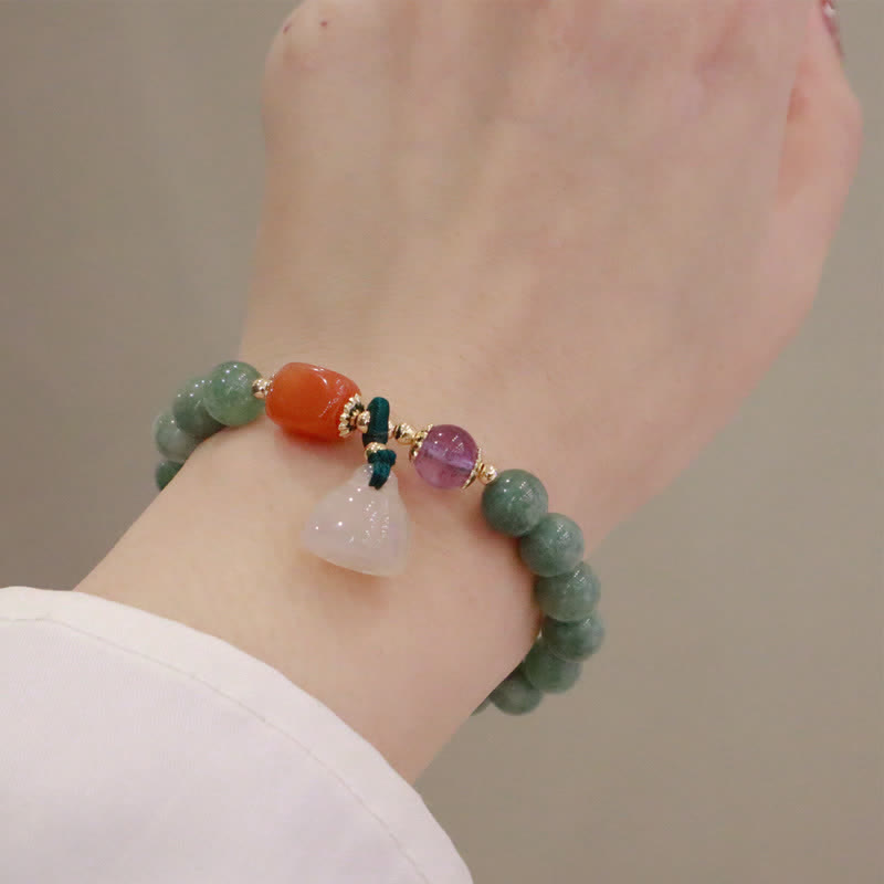 Buddha Stones Cyan Jade Lotus Pumpkin Wish Peace Buckle Amethyst Crystal Healing Bracelet - image 1