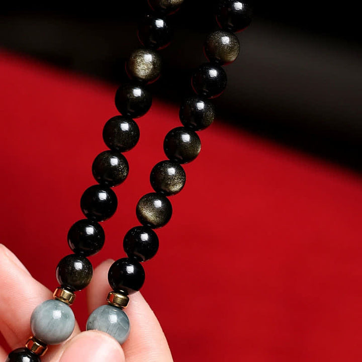 Buddha Stones 108 Mala Beads Gold Sheen Obsidian Tiger Eye Eagle's Eye Stone Wealth Bracelet - image 6