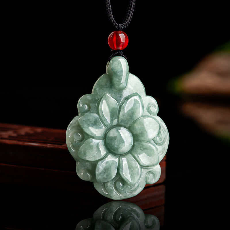 Buddha Stones Natural Jade Kalanchoe blossfeldiana Flower Pattern Luck Necklace Pendant - Jade(Prosperity♥Abundance) - image 0