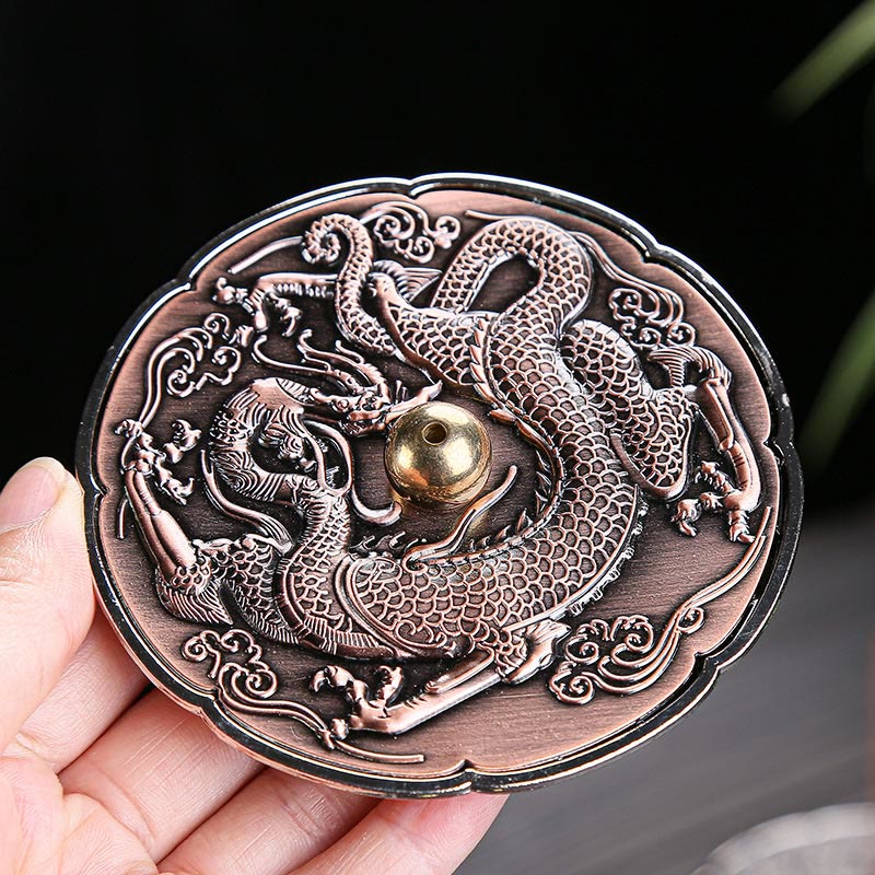 Buddha Stones Round Auspicious Dragon Protection Copper Alloy Stick Incense Burner Decoration - image 2