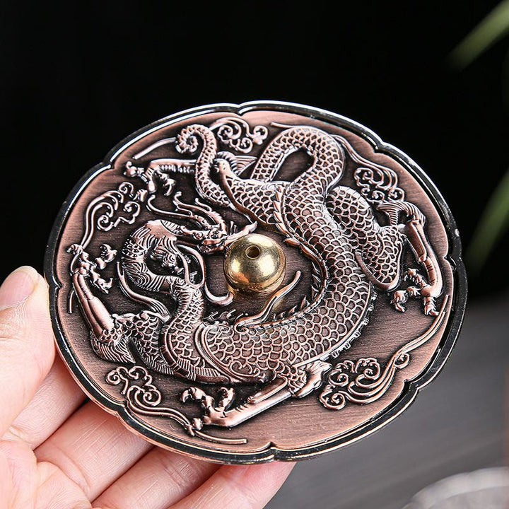 Buddha Stones Round Auspicious Dragon Protection Copper Alloy Stick Incense Burner Decoration - image 2