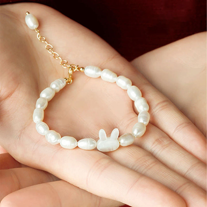 Buddha Stones Natural Pearl Cute Rabbit Sincerity Bracelet - image 5