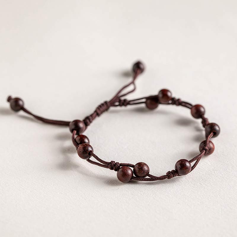 Buddha Stones Red Agate Moss Agate Cinnabar Calm Bracelet - Small Leaf Red Sandalwood&Brown String - image 28