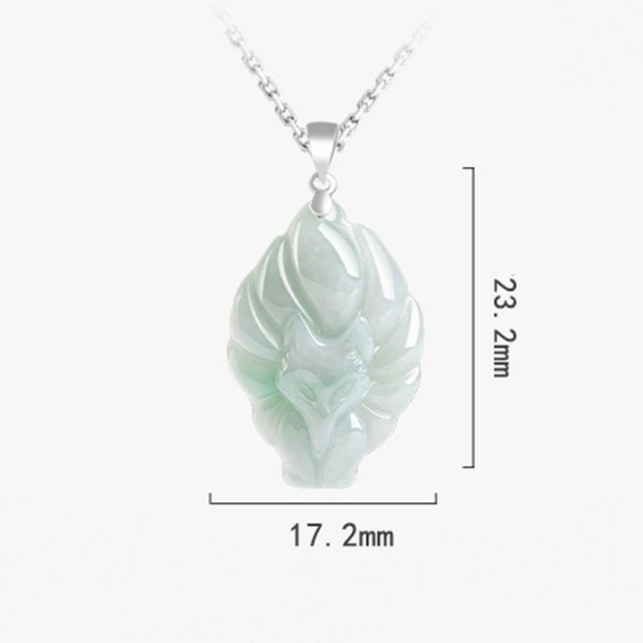 Buddha Stones Natural Jade Nine Tailed Fox Prosperity Titanium Steel Chain Necklace Pendant - image 10