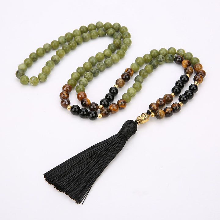 Buddha Stones Tibetan Green Jasper Protection Mala Bracelet - image 1