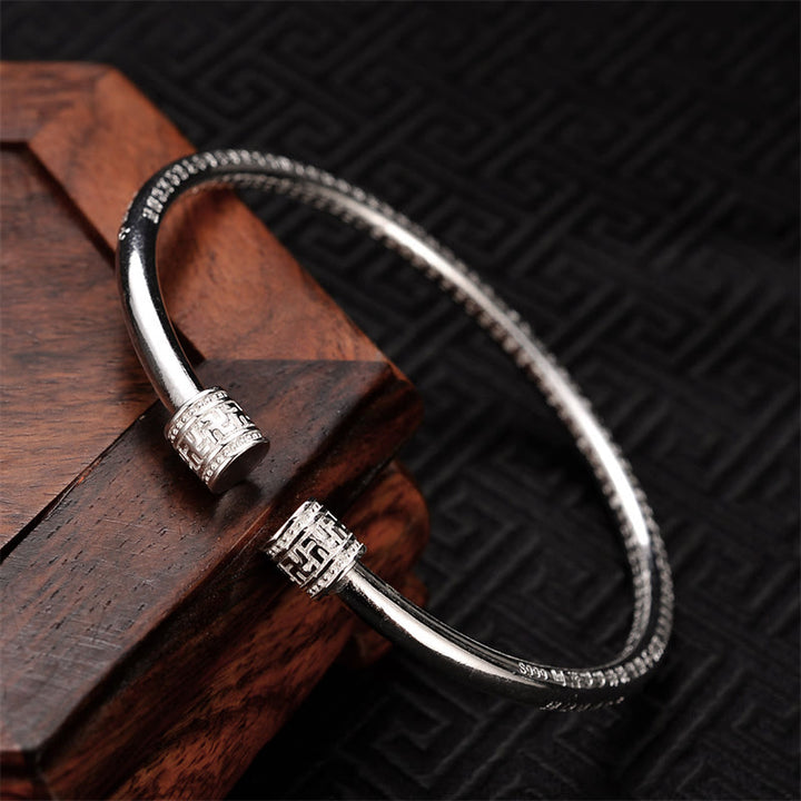 Buddha Stones Heart Sutra Engraved Swastika Pattern Luck White Copper Bracelet Bangle - image 5
