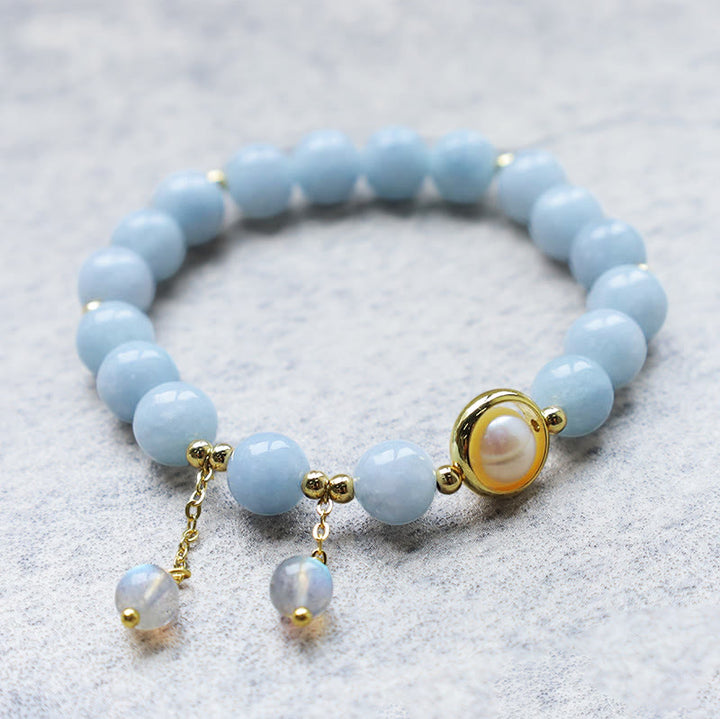 Buddha Stones Aquamarine Pearl Healing Moonstone Beads Charm Bracelet - image 5