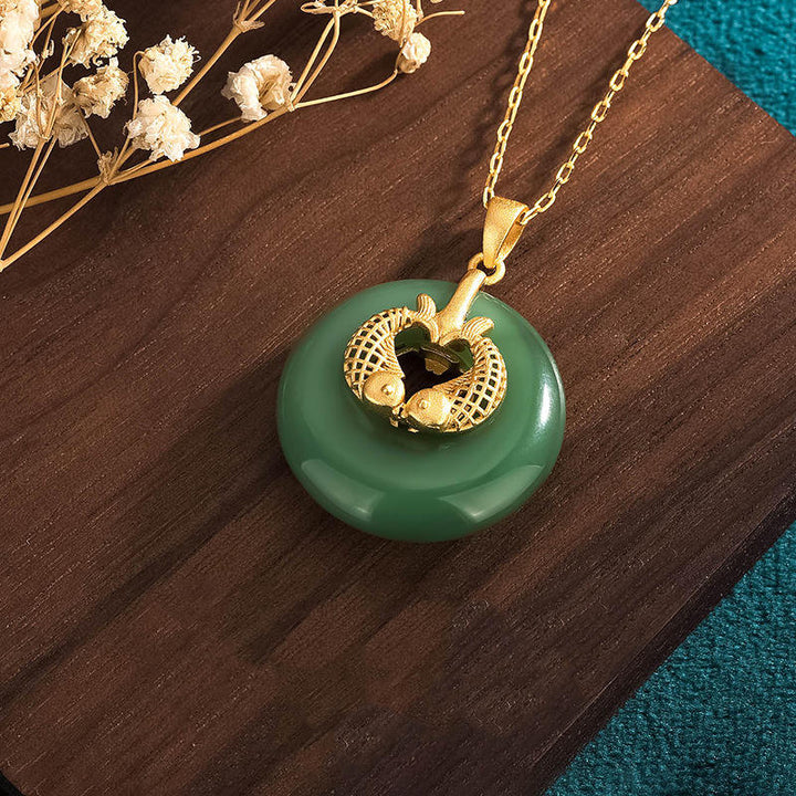Buddha Stones Cyan Jade Koi Fish Luck Necklace Pendant - image 2