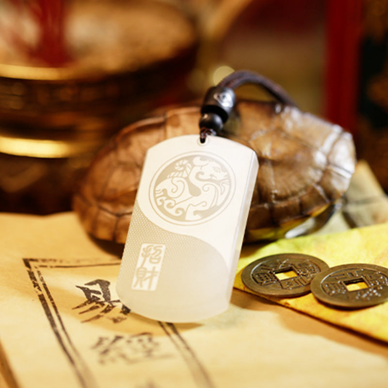 Buddha Stones White Jade PiXiu Yin Yang Luck Protection Necklace Pendant - image 4