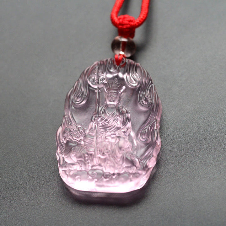 Buddha Stones Ksitigarbha Buddha Liuli Crystal Serenity Amulet Necklace Pendant - Pink Ksitigarbha - image 2