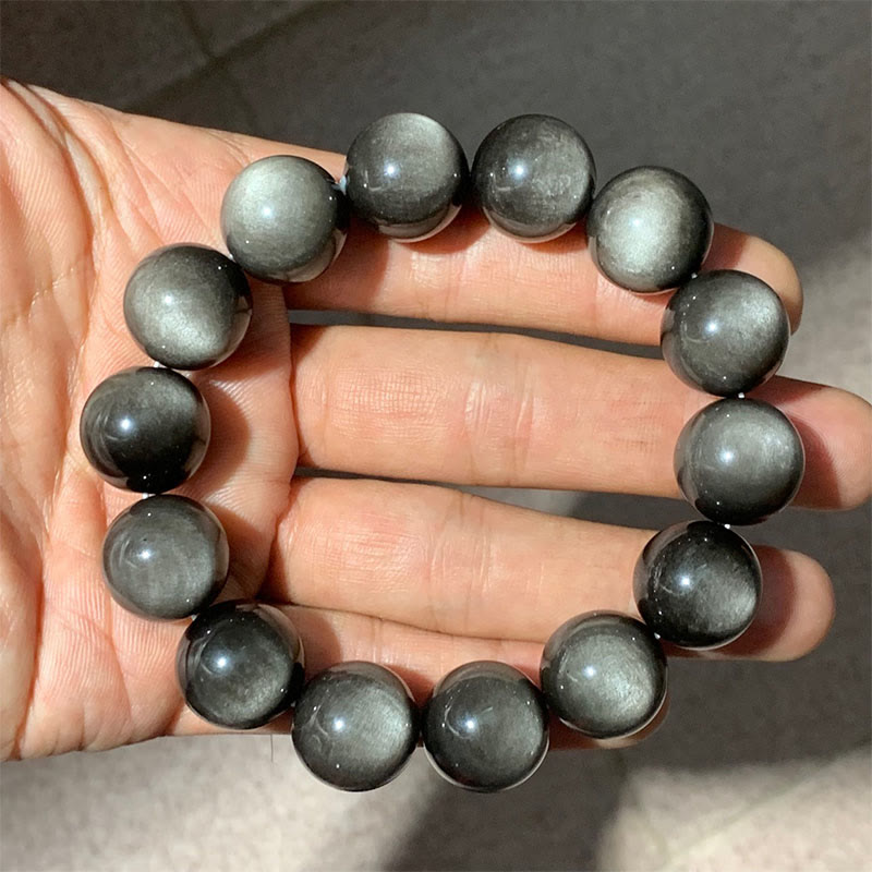 Buddha Stones Natural Silver Sheen Obsidian Soothing Protection Bracelet - image 15
