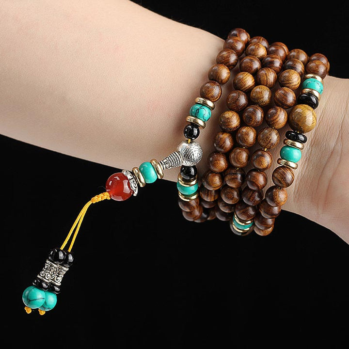 Buddha Stones 108 Beads Rosewood Tiger Eye Mala Healing Bracelet - image 4