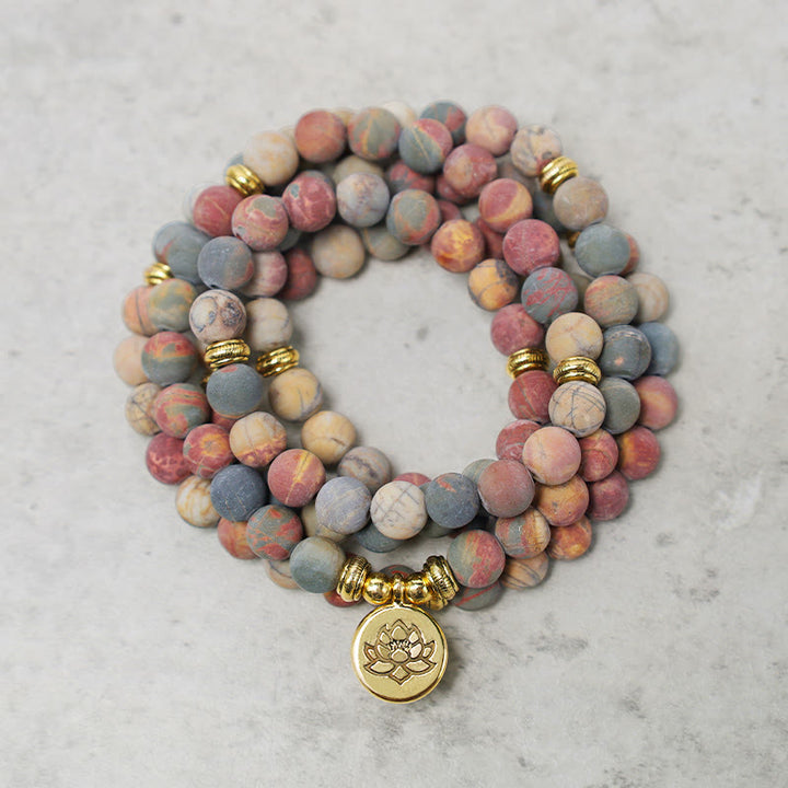 Buddha Stones 108 Mala Beads Picasso Jasper Stone Courage Energy Bracelet - image 0