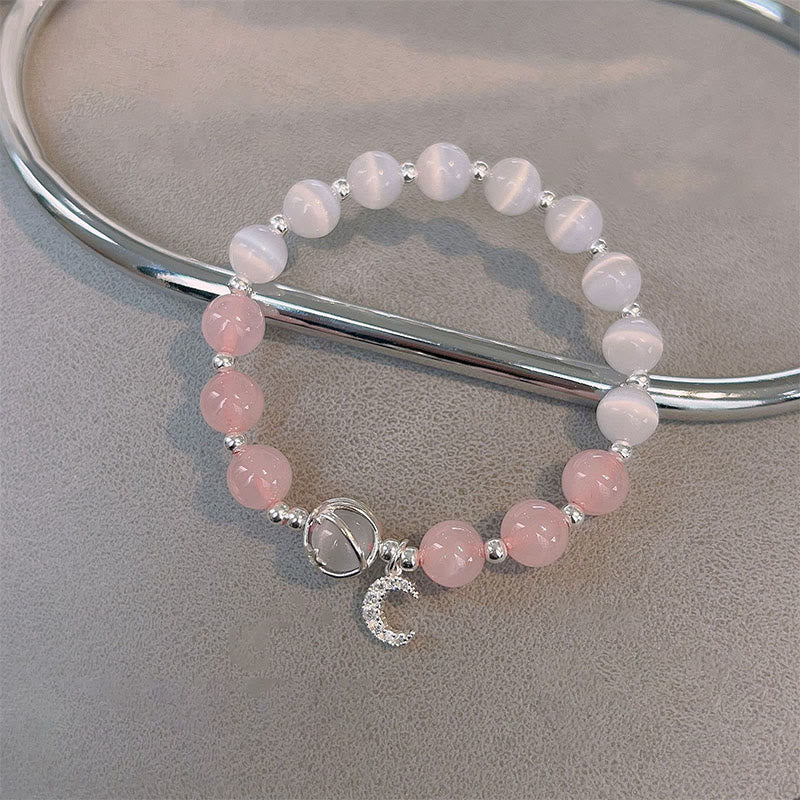 Buddha Stones Natural Cat's Eye Pink Crystal Moon Love Charm Bracelet - image 2
