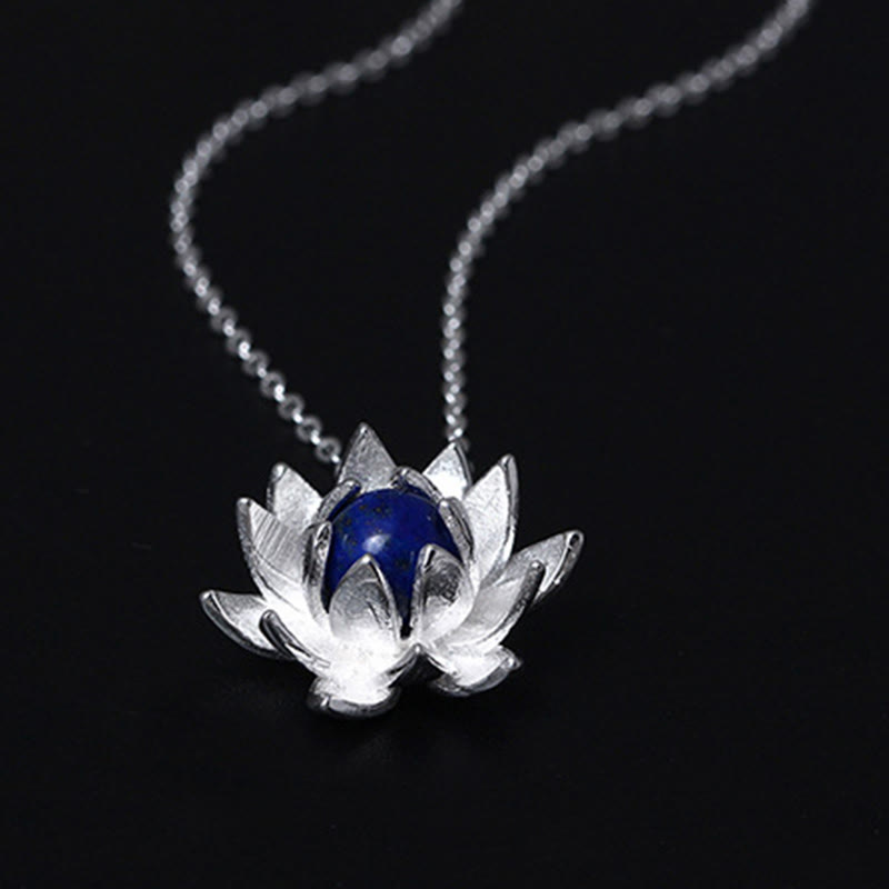 Buddha Stones 925 Sterling Silver Lazurite Lapis Lazuli Lotus Flower Self Care Necklace Pendant - image 5