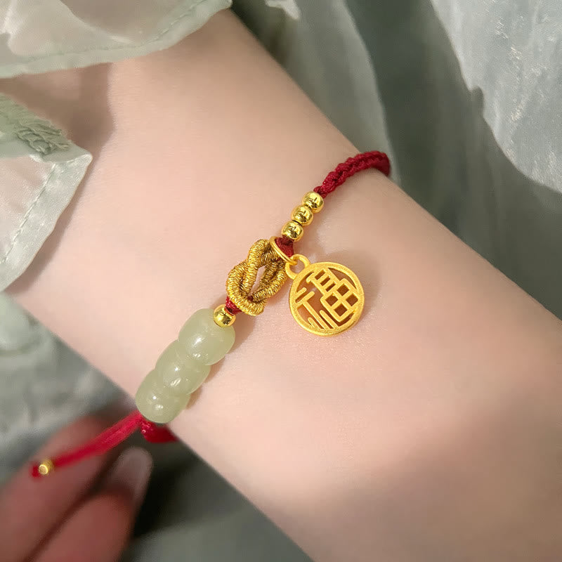Buddha Stones Handcrafted Jade Bead Fu Character Charm Luck Red Rope Bracelet - image 10
