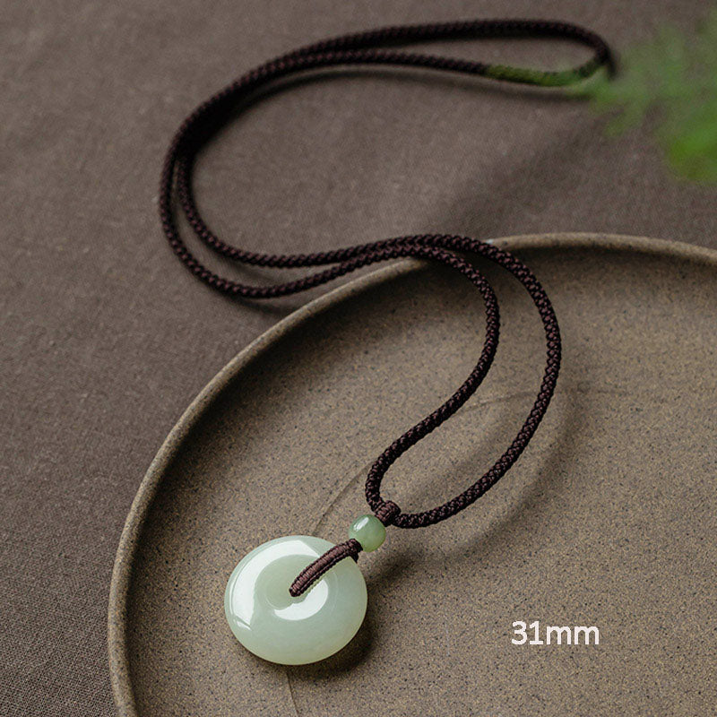 Buddha Stones Natural Round Jade Peace Buckle Luck Prosperity Necklace Pendant - Non-Adjustable String 64cm - 31mm - image 16