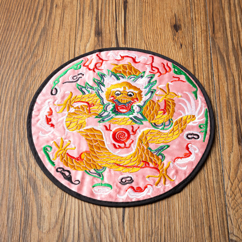 Buddha Stones Dragon Embroidery Cup Mat Pad Tea Cup Coaster Kung Fu Tea Mat - Pink Dragon - image 7