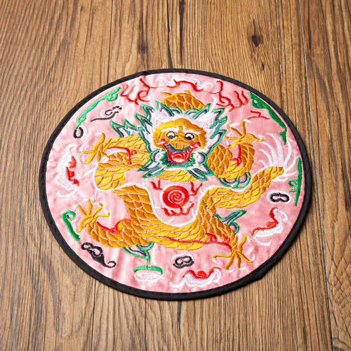 Buddha Stones Dragon Embroidery Cup Mat Pad Tea Cup Coaster Kung Fu Tea Mat - Pink Dragon - image 7