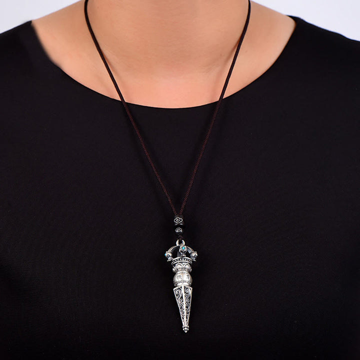 Buddha Stones Tibetan Om Mani Padme Hum Dorje Vajra Design Wisdom Rotatable Necklace Pendant - image 4