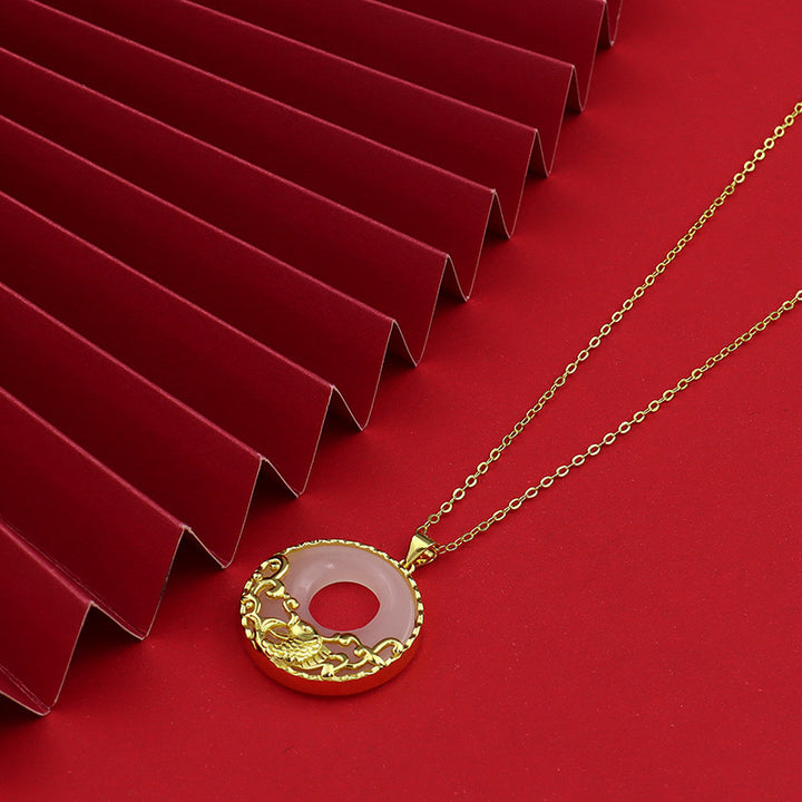 Buddha Stones White Jade Koi Fish Titanium Steel Prosperity Necklace Pendant - image 3