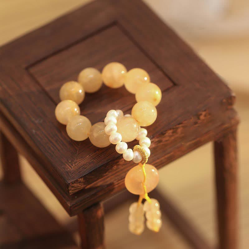 Buddha Stones Citrine Peace Buckle Prosperity Happiness Wrist Mala - image 1