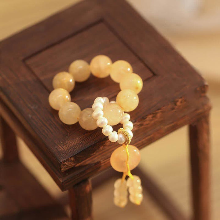 Buddha Stones Citrine Peace Buckle Prosperity Happiness Wrist Mala - image 1