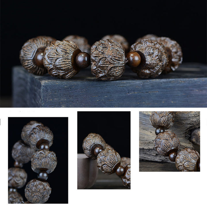 Buddha Stones Ebony Wood Eighteen Arhats Lotus Dragon Engraved Balance Bracelet - image 10