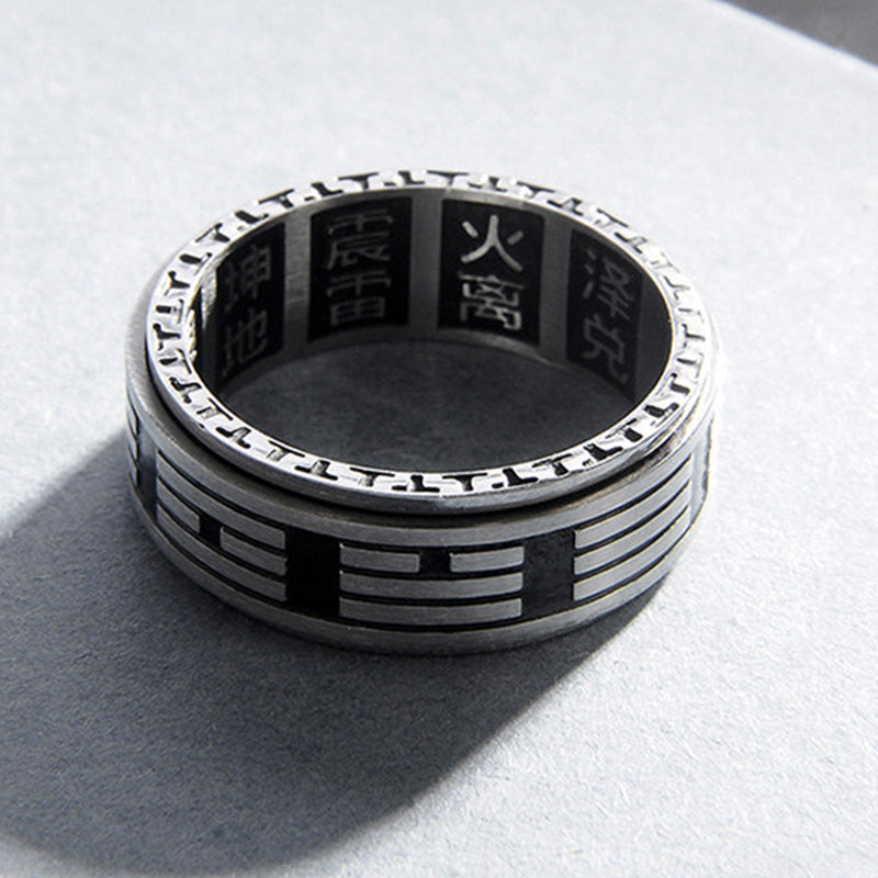 Buddha Stones Bagua Yin Yang Titanium Steel Balance Rotatable Ring - image 9