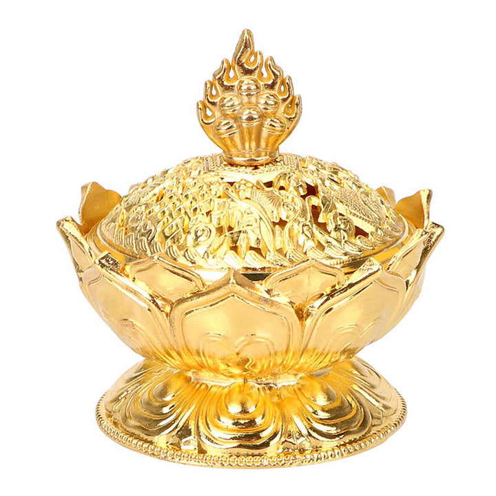 Buddha Stones Tibetan Lotus Shaped Purify Incense Burner - Gold - image 16