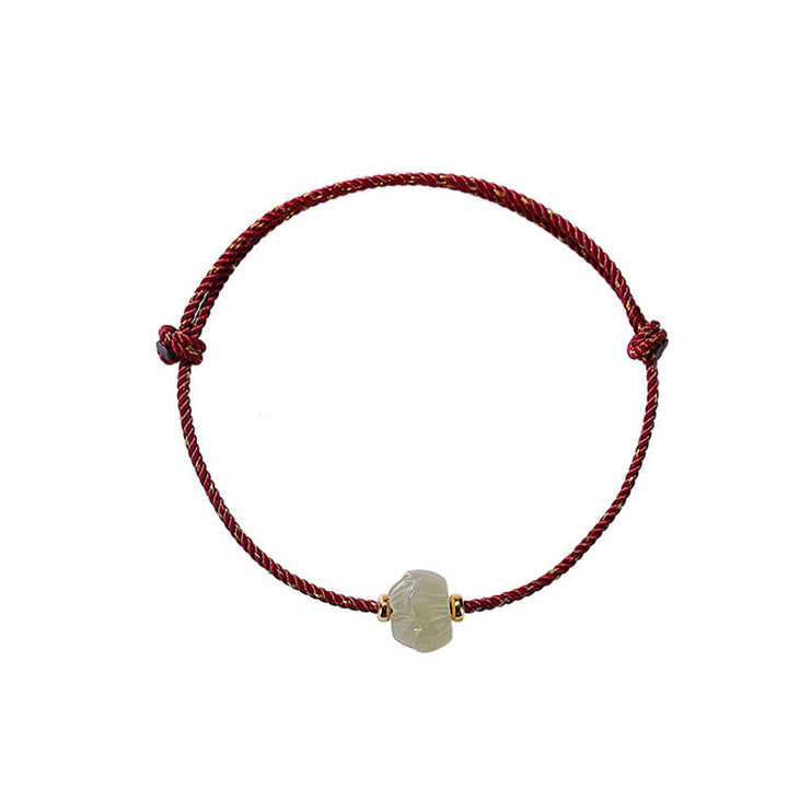 Buddha Stones 925 Sterling Silver Plated Gold Hetian Jade Lotus Luck Red String Bracelet - image 7
