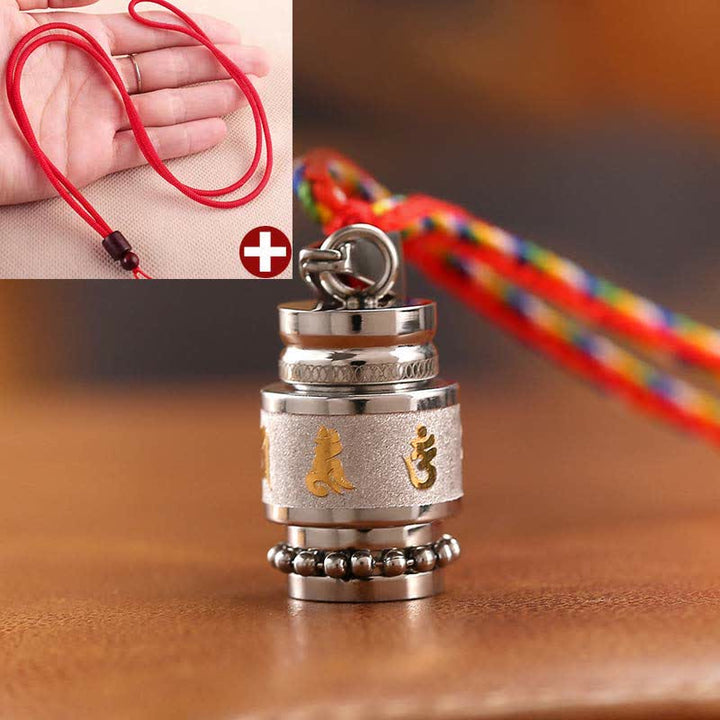 Buddha Stones Tibet Om Mani Padme Hum Shurangama Mantra Titanium Steel Wisdom Amulet Necklace Pendant - 1.2cm*1.8cm - Silver - Red String - image 14