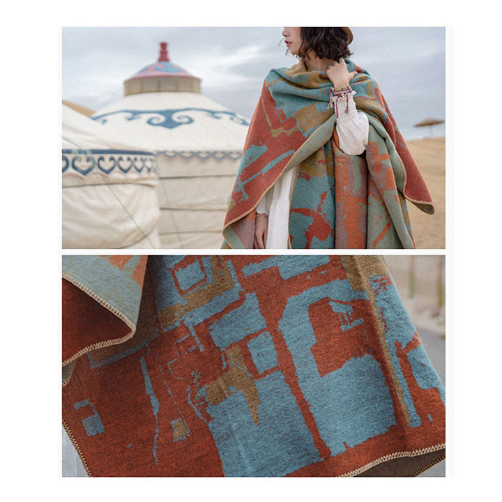 Buddha Stones Tibetan Orange Shawl Warm Cloak Scarf - image 13