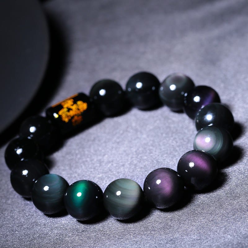 Buddha Stones Natural Rainbow Obsidian Positive Transformation Bracelet - image 4