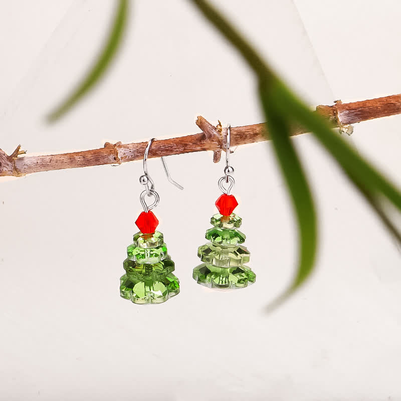 Various Crystals Christmas Tree Amethyst Peace Healing Drop Earrings - Green - image 0