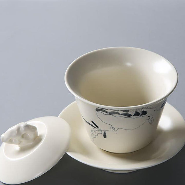 Buddha Stones Hand Painted Pomegranate Hibiscus Pine Lotus Ceramic Gaiwan Sancai Teacup Kung Fu Tea Cup And Saucer With Lid - image 13