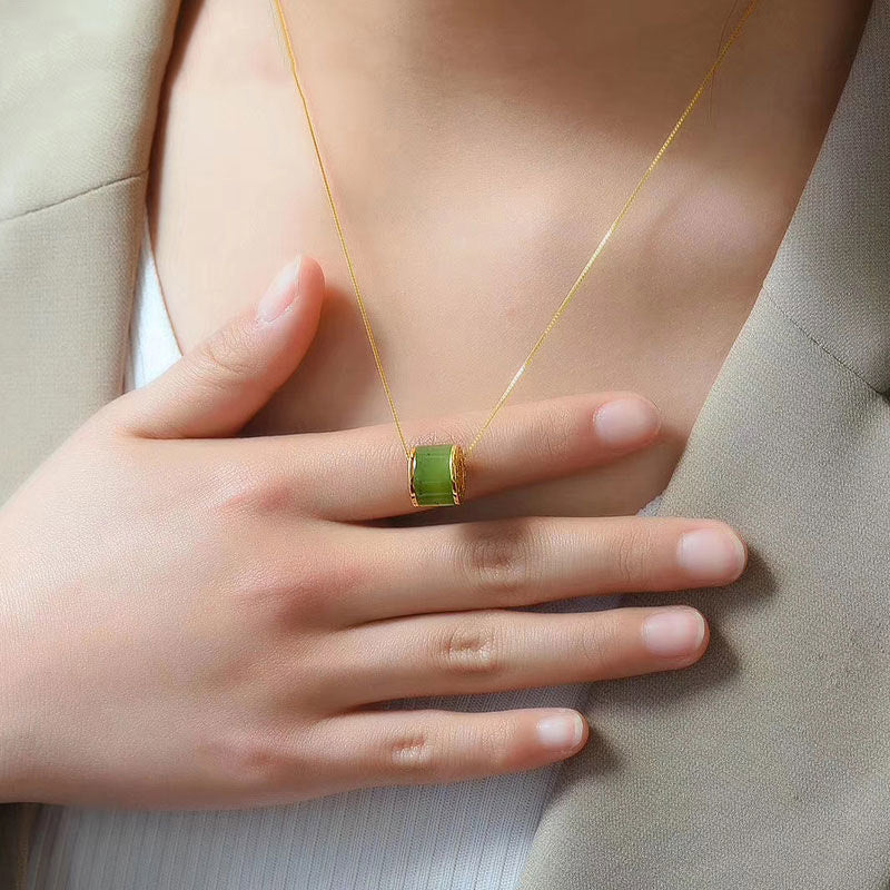 Buddha Stones Round Cyan Jade Luck Necklace Pendant - image 2