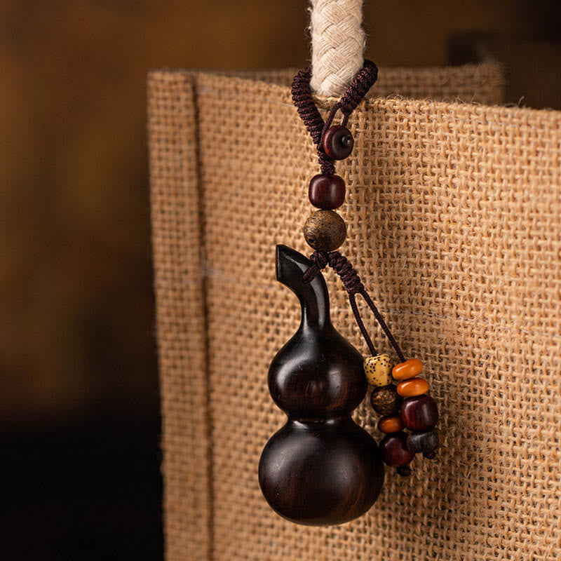 Tibetan Ebony Small Leaf Red Sandalwood Gourd Luck Protection Key Chain - image 4