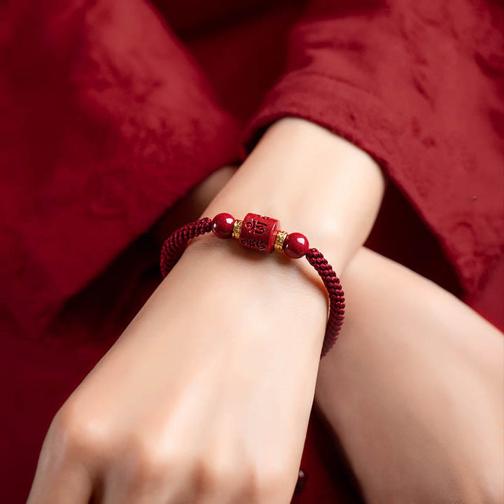 Buddha Stones Tibet Cinnabar Om Mani Padme Hum Engraved Blessing Braided Bracelet - image 5