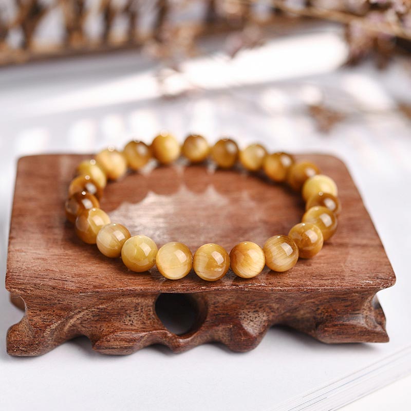 Buddha Stones  Anxiety Stress Healing Crystal Tiger Eye Bead Bracelet - Golden Tiger Eye - image 0