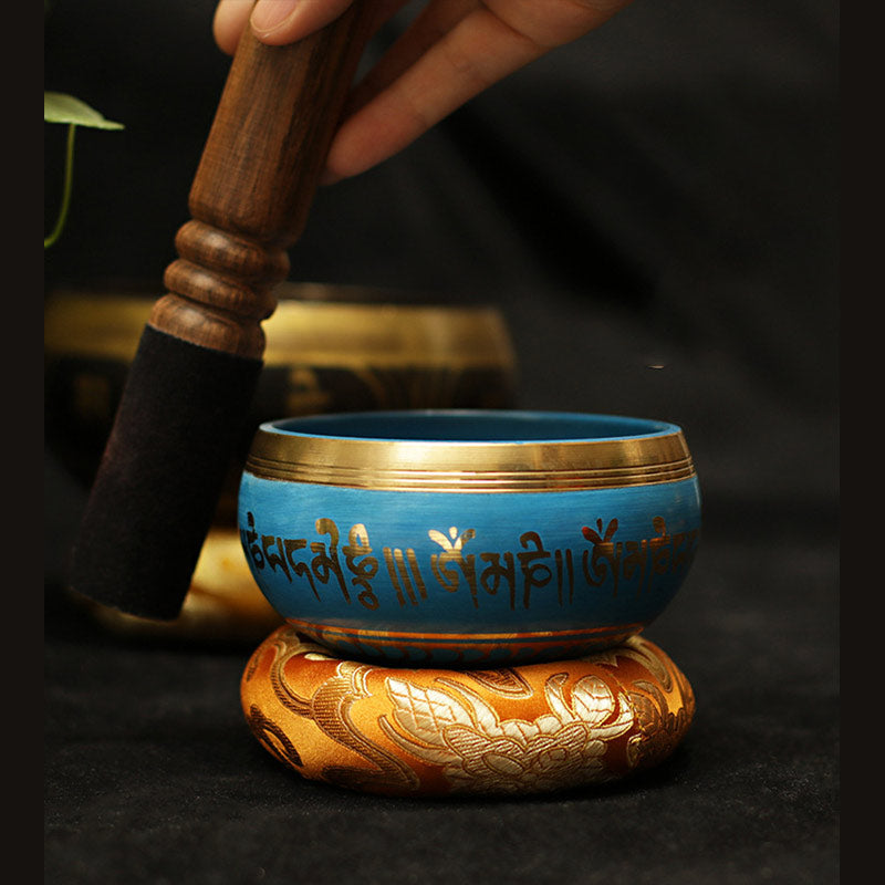 Buddha Stones Tibetan Meditation Sound Bowl Handcrafted for Healing and Mindfulness Support Protection Singing Bowl Set - Blue - 3.74IN (9.5CM) - image 4