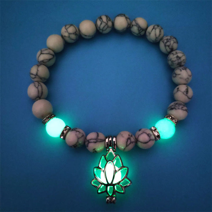 Buddha Stones Tibetan Turquoise Glowstone Luminous Bead Lotus Protection Bracelet - White Turquoise&Green Glowstone - image 16