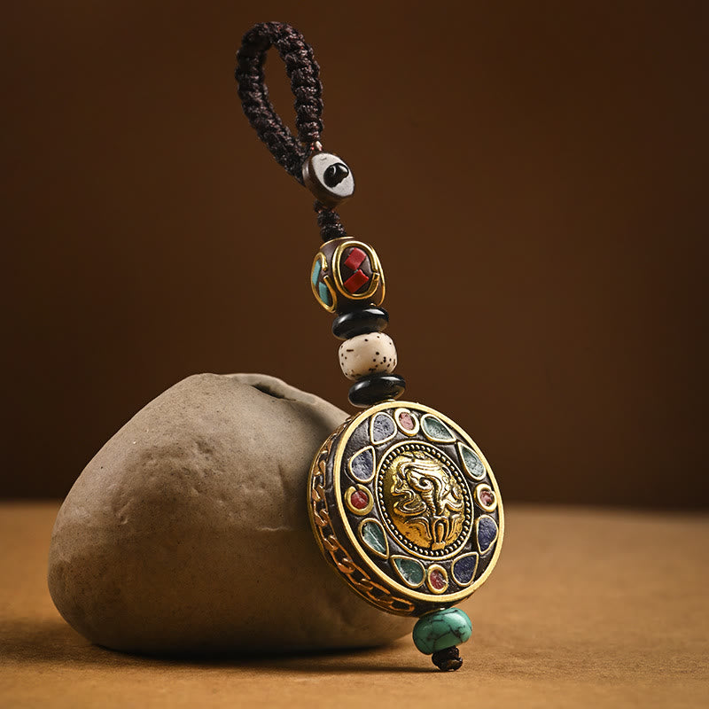 Buddha Stones Tibetan Om Mani Padme Hum Bodhi Seed Peace Key Chain - Auspicious Shankha - image 0