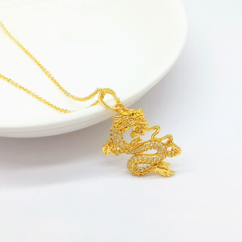 Buddha Stones Gold Dragon Protection Necklace Pendant - image 1