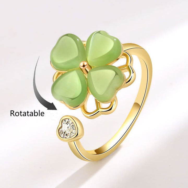Buddha Stones Cat's Eye Four Leaf Clover Zircon Love Rotatable Ring - image 5