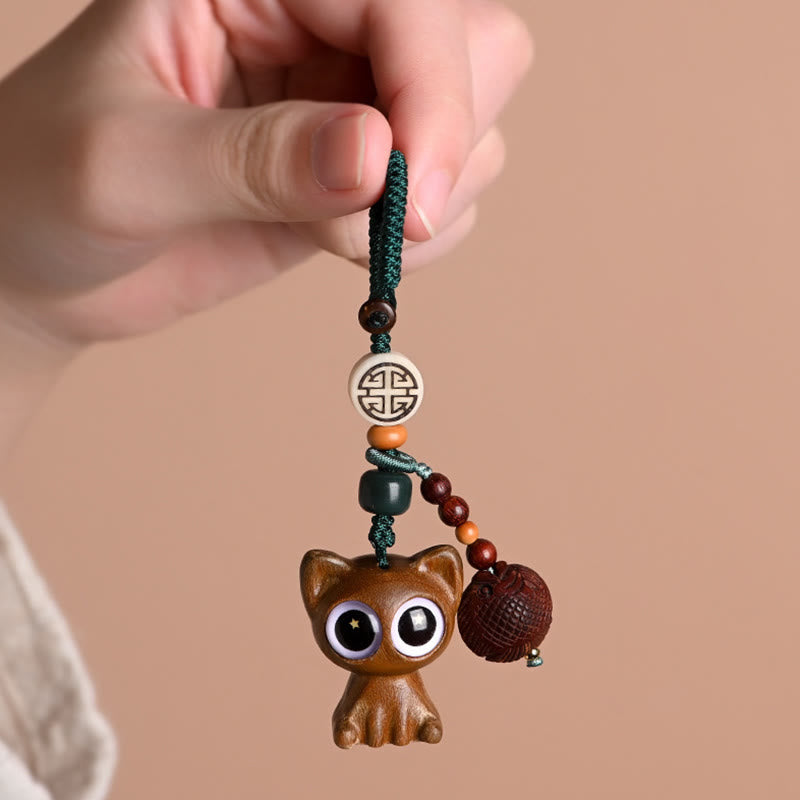 Buddha Stones Green Sandalwood Lucky Cat Koi Fish Cure Key Chain Phone Hanging Decoration - image 22
