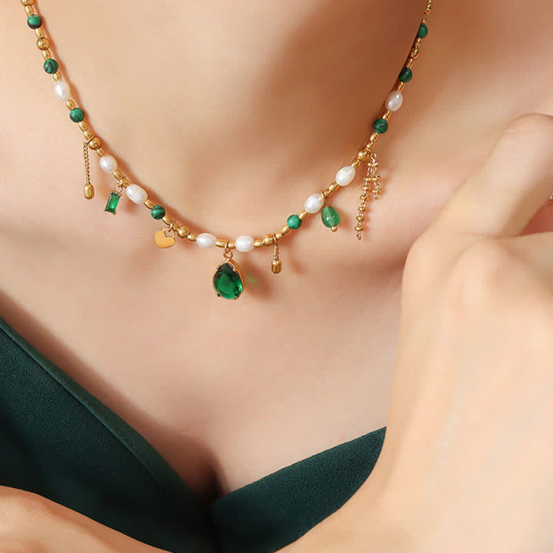 Pearl Bead Zircon Turquoise Calm Necklace Pendant - Pearl (Happiness ♥ Calm) - image 0