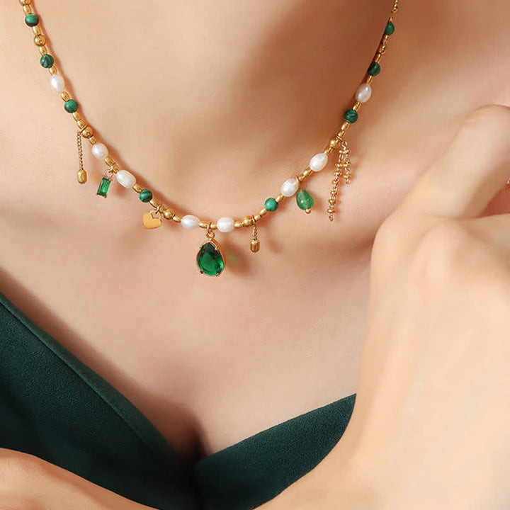 Pearl Bead Zircon Turquoise Calm Necklace Pendant - Pearl (Happiness ♥ Calm) - image 0