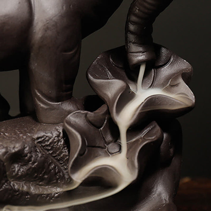 Tibetan Elephant Purple Clay Backflow Smoke Fountain Peace Healing Incense Burner Decoration - image 15